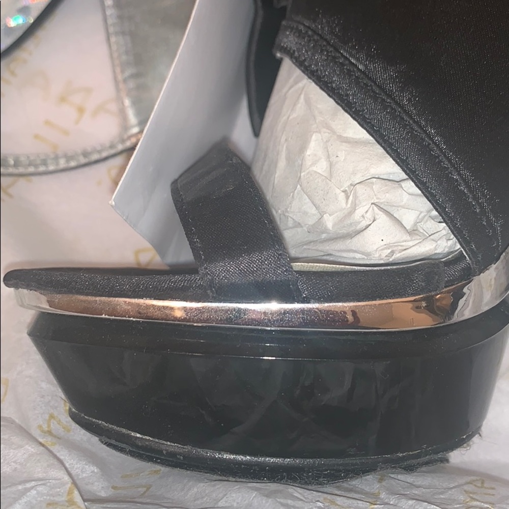 Black Satin Bows Platform Sandal with Silver Trim - Picture 6 of 7